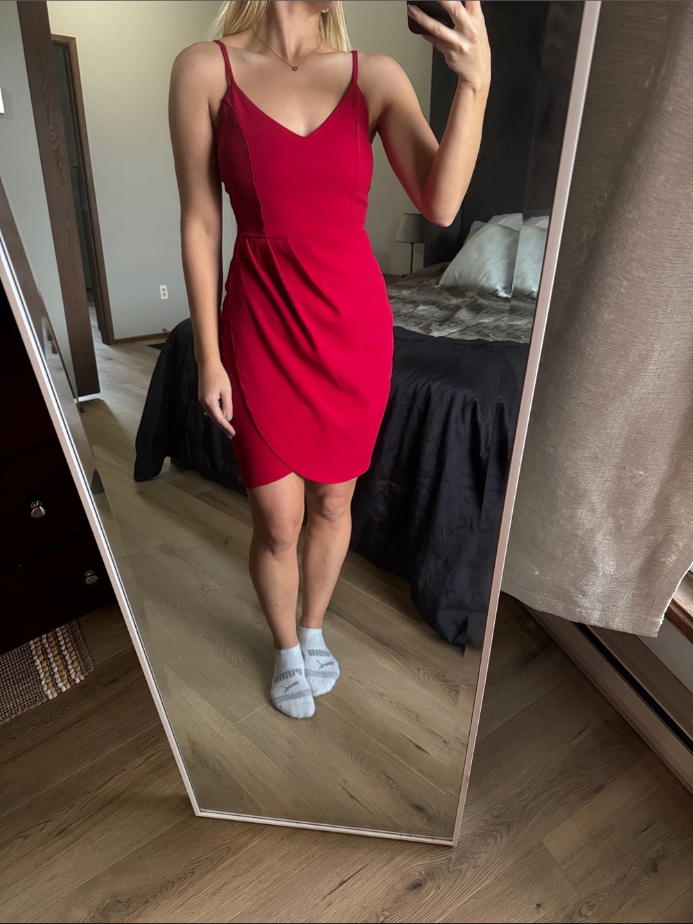 Eclipse Red Spaghetti-Strap V-Neck Mini Dress